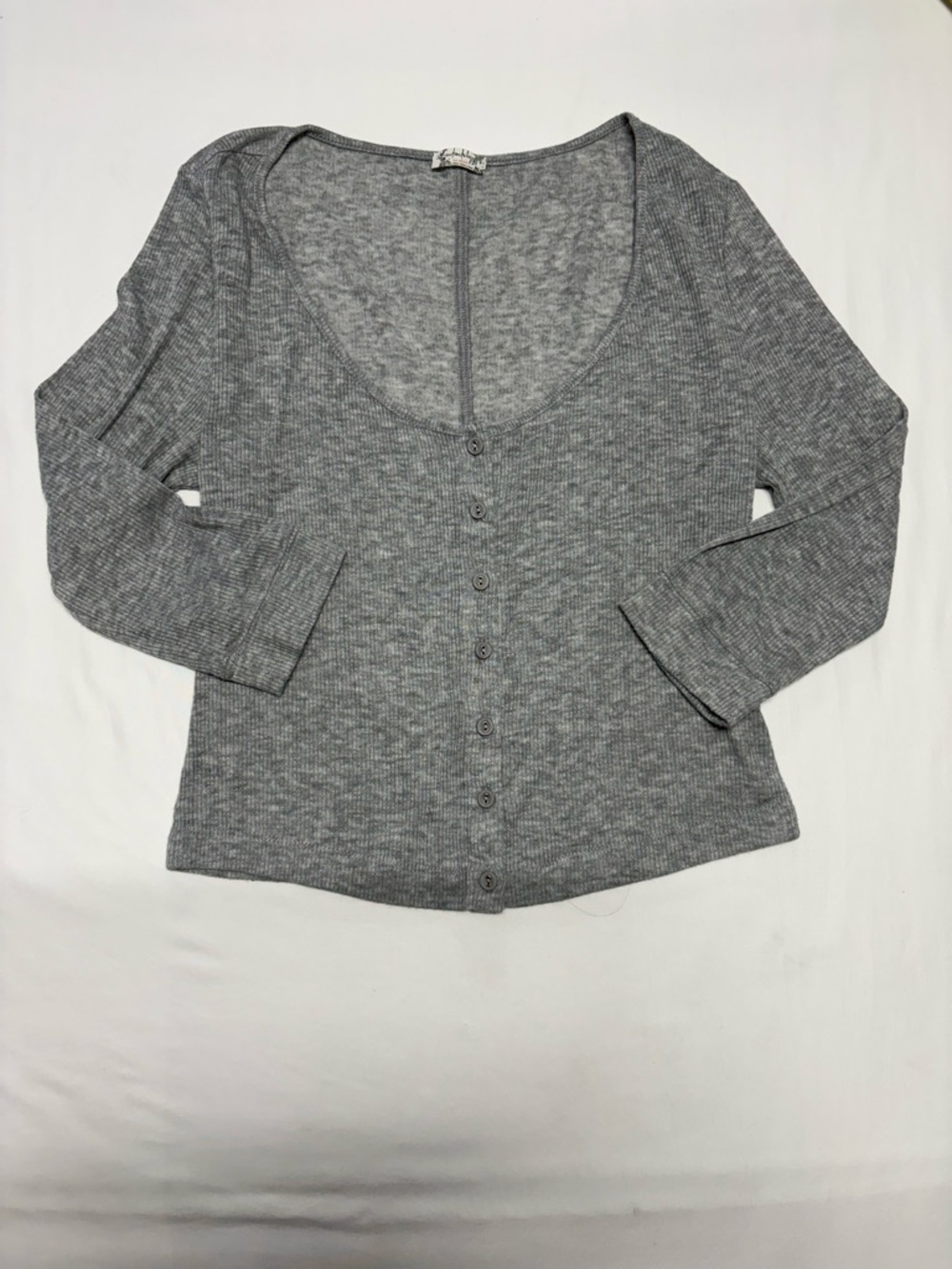 Free People Heather Gray Ribbed Button-Down Scoop Neck Top